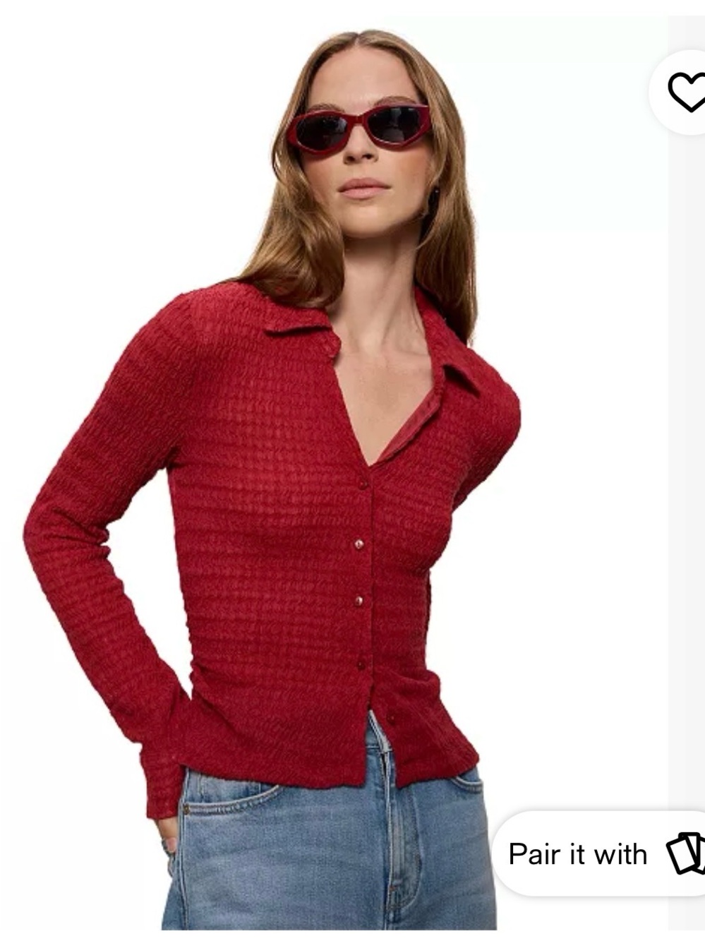 Sanctuary Red Textured Button-Front Top